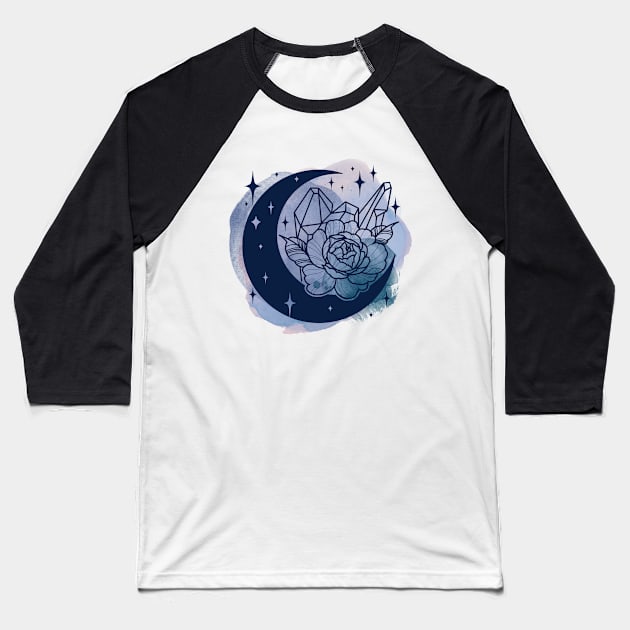 Crystal Moon Flower Baseball T-Shirt by ontheoutside